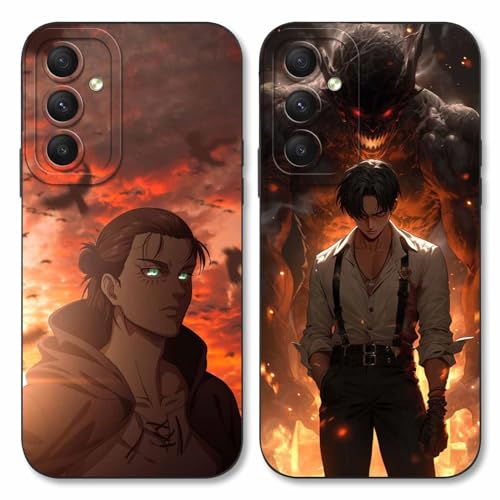 LYUBFDC 2 Stück Handyhülle für Samsung Galaxy A54 5G Hülle 6.4 Zoll, Anime Motiv Attack on Titan Eren Manga Muster Schutzhülle Jungs Case Schutz der Linse Design Silikon TPU Cover Stoßfest, Schwarz1 von LYUBFDC