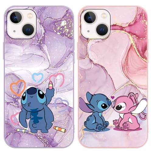 LYUBFDC [2 Stück Marmor Handyhülle für iPhone 13 iPhone 14 Hülle 6,1",Cartonn Stitch Niedlich Anime Muster Design Weich Silikon Handyhülle Flexible TPU Bumper Schutzhülle Kratzfest Stoßfest Case von LYUBFDC