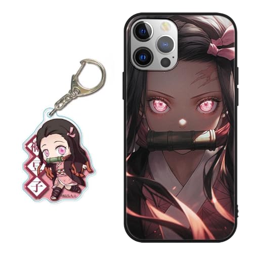 LYUBFDC Handyhülle für Apple iPhone 15 Hülle 6.1 Zoll, Anime Demon Slayer Kamado Nezuko Tanjirou Mit Schlüsselbund Muster Design Manga Case Cartoons Schutzhülle TPU Silikon Charmant Für Jungen Frau von LYUBFDC