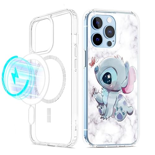 LYUBFDC Magnetische Handyhülle für Apple iPhone 15 Pro 6,1" Hülle [Kompatibel mit MagSafe], Militärschutz Kratzfest Schutzhülle mit Schön Stitch Muster Kawaii Anime Case für iPhone 15 Pro, Cute1 von LYUBFDC