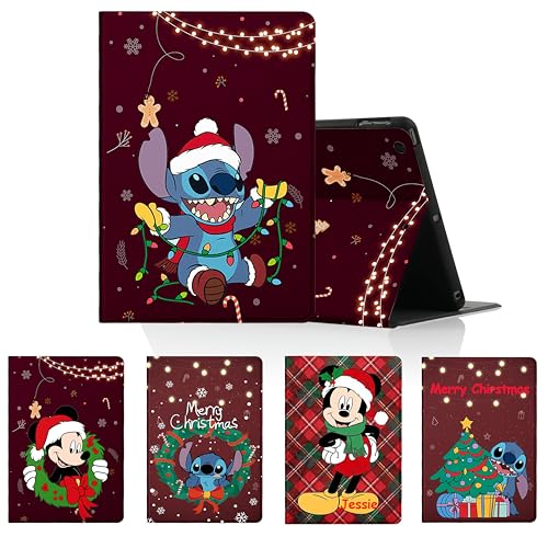 Personalisierte Hülle für iPad Air 5/4 Generation 10,9" 2022/2020, Weihnachten Schutzhülle mit Cute Anime Stitch Text Customized Case PU Leder Flip Tablet Folio für Junge Mädchen von LYUBFDC