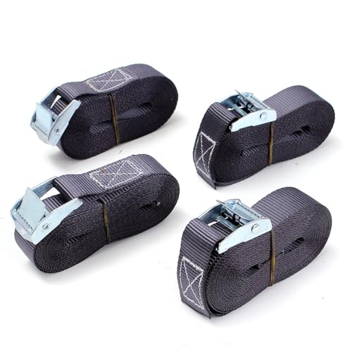 LYVQZPWLRFesseln Sie das Band, Ratschengurte, 4 Stück, Auto-Spannseil, Ratschengurte, Zurrgurte, 5/6 m x 25 mm, Gepäcktasche, Ladungszurrgurt, Metallschnalle, starker Ratschengurt(5mx25mm) von LYVQZPWLR
