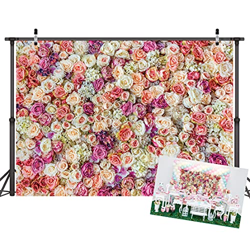 LYWYGG 10x10FT Hintergrund blühende Rosenblumen Frühling Hochzeit Hochzeit Vinyl Fotografie Hintergrund Baby Dusche Mädchen Liebhaber Party Dekoration Foto Studio Requisiten CP-48-1010 von LYWYGG