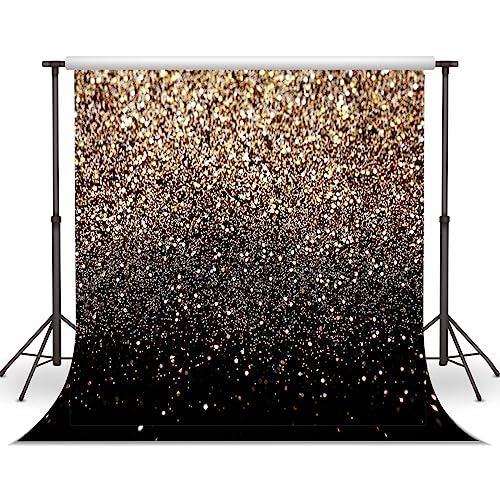 LYWYGG 10x10FT Schwarz Gold Pailletten Backdrop Geburtstag Party Bokeh Dekoration Neugeborenes Fotostudio Hintergrund Vinyl Urlaub Hintergrund CP-447-1010 von LYWYGG