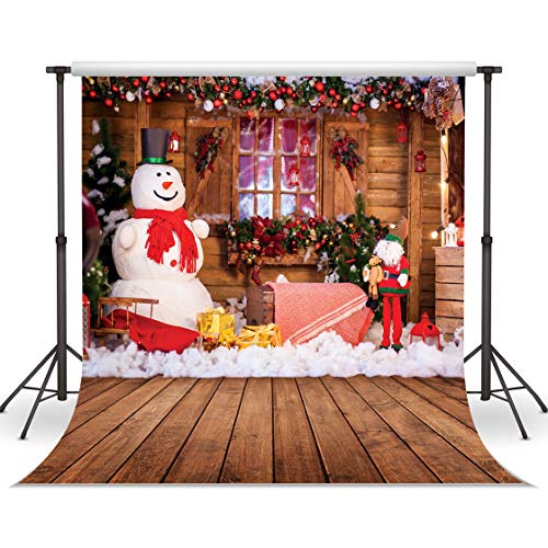 LYWYGG 10x10FT Vinyl Netter Schneemann Fotografie Hintergrund Weihnachten Hintergrund Ferienhaus Weihnachtsbaum Geschenke Hintergrund für Weihnachtsfeier Dekoration Studio Requisiten CP-97 von LYWYGG