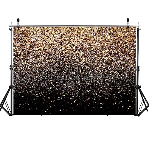 LYWYGG 7x5FT Schwarz Gold Pailletten Backdrop Geburtstag Party Bokeh Dekoration Neugeborenes Fotostudio Hintergrund Vinyl Urlaub Hintergrund CP-447 von LYWYGG