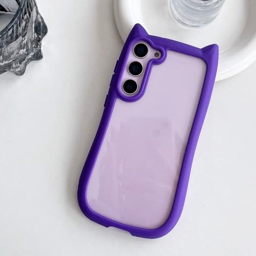 Für Samsung S25 Plus, transparente, süße 3D-Katzenohr-Hülle für Samsung Galaxy S25 S24 S23 Plus, Harte PC-Acryl-Hülle, transparent, stoßfest, Lila, für Samsung S23 Plus von LYWZDZQ