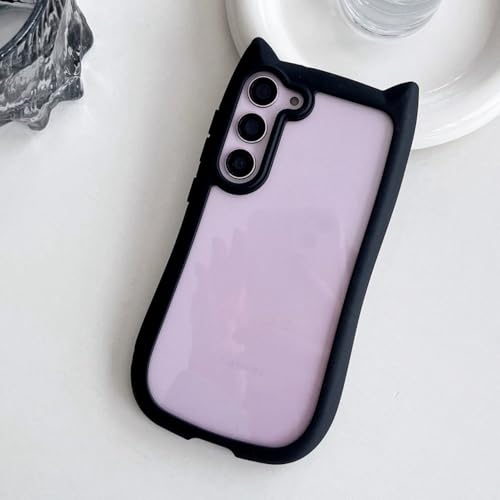 Für Samsung S25 Plus, transparente, süße 3D-Katzenohr-Hülle für Samsung Galaxy S25 S24 S23 Plus, Harte PC-Acryl-Hülle, transparent, stoßfest, Schwarz, für Samsung S25 Plus von LYWZDZQ