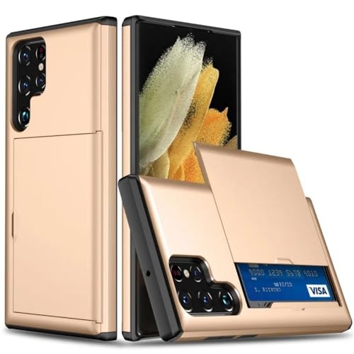 Kunststoff-Brieftaschenhülle für Samsung Galaxy S25 S22 S24 S23 FE Plus Ultra Edge A55 A56 A36 Handyhülle mit Kartenhalterschale, Gold, für Samsung S24 Ultra von LYWZDZQ