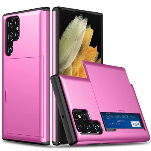 Kunststoff-Brieftaschenhülle für Samsung Galaxy S25 S22 S24 S23 FE Plus Ultra Edge A55 A56 A36 Handyhülle mit Kartenhalterschale, Pink, für Samsung Note 20 von LYWZDZQ