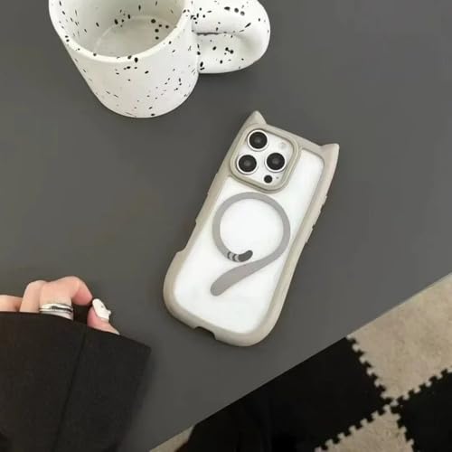 LYWZDZQ 3D-Katzenohr-Süßes Lanyard, magnetische transparente Hülle für iPhone 16 15 14 13 12 Pro Max Plus 13 Mini 11 Armband, transparente Abdeckung, Grau DK, Für iPhone 13 von LYWZDZQ