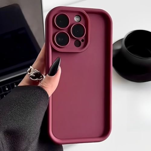 LYWZDZQ Candy Color Soft TPU-Hülle für iPhone 16 14 15 Pro Plus 13 12 11 Pro Max 16e 8 XR X XS SE Stoßfeste Silikon-Telefonabdeckung, Weinrot, für iPhone 14 Plus von LYWZDZQ