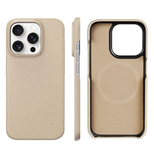 LYWZDZQ Hülle für iPhone 15 16 Pro Max Promax 16Pro Natürliches Litschi-Leder Magnetschutz Luxuriöse Telefonrückseite, Beige, Für iPhone 16Pro Max LYWZDZQ Hülle für iPhone 15 16 Pro Max Promax 16Pro Natürliches Litschi-Leder Magnetschutz Luxuriöse Telefonrückseite, Beige, Für iPhone 16Pro Max von LYWZDZQ