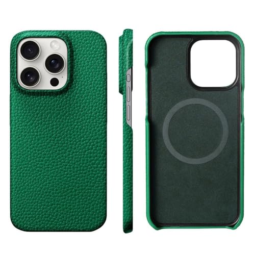 LYWZDZQ Hülle für iPhone 15 16 Pro Max Promax 16Pro Natürliches Litschi-Leder Magnetschutz Luxuriöse Telefonrückseite, grün, für iPhone 15 LYWZDZQ Hülle für iPhone 15 16 Pro Max Promax 16Pro Natürliches Litschi-Leder Magnetschutz Luxuriöse Telefonrückseite, grün, für iPhone 15 von LYWZDZQ