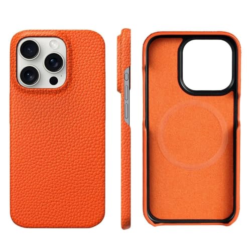 LYWZDZQ Hülle für iPhone 15 16 Pro Max Promax 16Pro Natürliches Litschi-Leder Magnetschutz Luxuriöse Telefonrückseite, orange, für iPhone 16 LYWZDZQ Hülle für iPhone 15 16 Pro Max Promax 16Pro Natürliches Litschi-Leder Magnetschutz Luxuriöse Telefonrückseite, orange, für iPhone 16 von LYWZDZQ