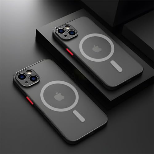 LYWZDZQ Luxuriöse, Matte Hülle für iPhone 15 14 13 12 11 Pro Max Plus, magnetisches kabelloses Laden, weiches Schutzzubehör, Schwarz, für iPhone 14 ProMax von LYWZDZQ