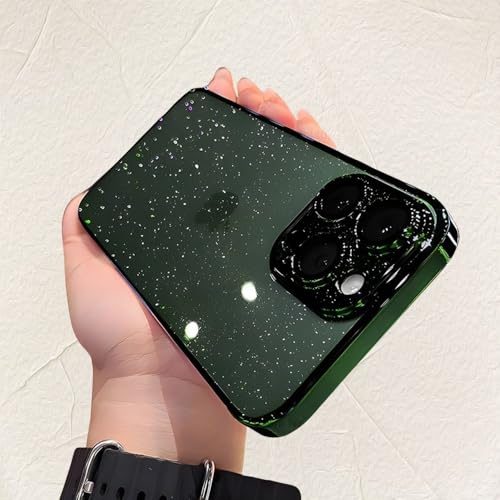 LYWZDZQ Luxuriöse, durchsichtige, galvanisierte Glitzerhüllen für iPhone 12 13 14 15 16 Pro Max 15Plus, plattierte, transparente Hülle, stoßfeste Hartschale, Dunkelgrün, für iPhone 14 ProMax von LYWZDZQ