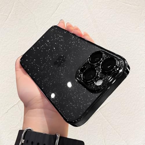 LYWZDZQ Luxuriöse, durchsichtige, galvanisierte Glitzerhüllen für iPhone 12 13 14 15 16 Pro Max 15Plus, plattierte, transparente Hülle, stoßfeste Hartschale, Schwarz, für iPhone 12 Pro von LYWZDZQ