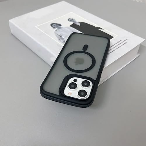LYWZDZQ Luxuriöse, magnetische, Matte, durchscheinende und stoßfeste Schutzhülle für iPhone 11 12 13 14 15 16 Pro Max, kabellose Ladehülle, Schwarz, für iPhone 15 Plus von LYWZDZQ