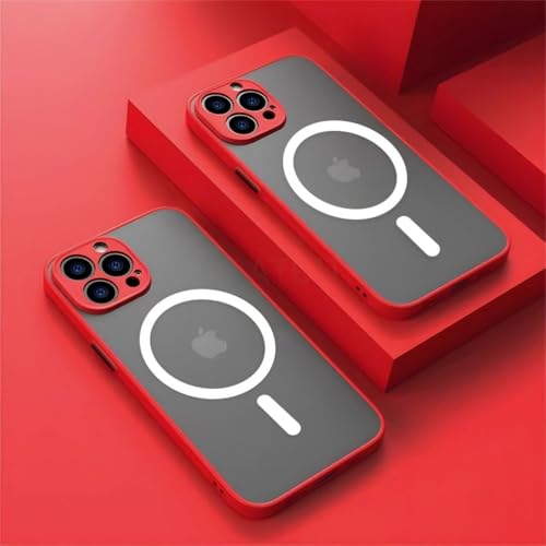 LYWZDZQ Luxuriöse Matte Hülle für iPhone 15 14 13 12 11 Pro Max Plus, magnetisches kabelloses Laden, weiches Schutzzubehör, rot, für iPhone 12 ProMax von LYWZDZQ
