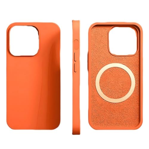 LYWZDZQ Luxuriöse magnetische Hülle für iPhone 16 15 13 11 14 Pro Max Plus Handyhüllen Flüssigsilikon-Rückseite für kabelloses Aufladen, orange, für iPhone 15 Pro von LYWZDZQ