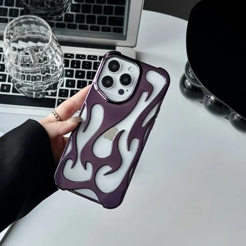 LYWZDZQ Modische, Matte, 3D-ausgehöhlte Flammen-Telefonhülle für iPhone 16 15 14 13 12 11 Pro Max 16 Plus, kreative, galvanisierte, weiche Rückseite, Beschichtung Lila, für iPhone 13Promax von LYWZDZQ