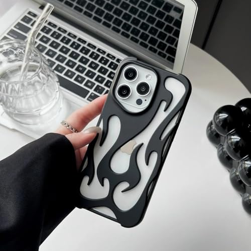 LYWZDZQ Modische, Matte 3D-Telefonhülle mit ausgehöhlter Flamme für iPhone 16 15 14 13 12 11 Pro Max 16 Plus, kreative, galvanisierte, weiche Rückseite, Mattschwarz, für iPhone 11Promax von LYWZDZQ
