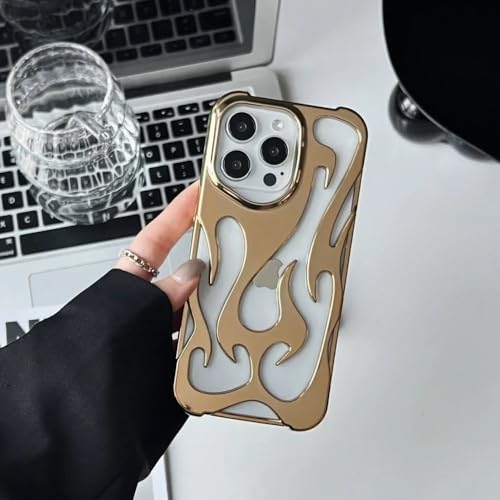 LYWZDZQ Modische, Matte 3D-Telefonhülle mit ausgehöhlter Flamme für iPhone 16 15 14 13 12 11 Pro Max 16 Plus, kreative, galvanisierte, weiche Rückseite, Überzug Gold, für iPhone 15Pro von LYWZDZQ