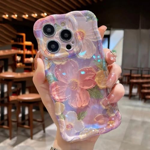 LYWZDZQ Retro-Ölgemälde-Handyhülle für iPhone 13 14 15 16 ProMax 12 11 Luxus-Blumendruck Stoßfeste Silikonhülle Künstlerisches Dekor, Pink, für iPhone 16 Plus von LYWZDZQ