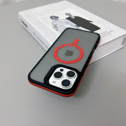 LYWZDZQ Luxuriöse, magnetische, Matte, durchscheinende und stoßfeste Schutzhülle für iPhone 11 12 13 14 15 16 Pro Max, kabellose Ladehülle, rot, für iPhone 12 ProMax von LYWZDZQ