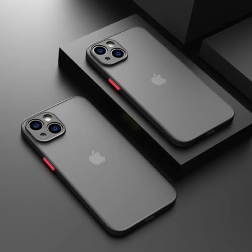 LYWZDZQ Stoßfeste, Matte Panzerhülle für iPhone 16 15 14 Plus 13 11 12 Pro Max, luxuriöser Silikon-Stoßfänger, durchsichtige Harte PC-Rückseite, Schwarz, für iPhone 16 von LYWZDZQ