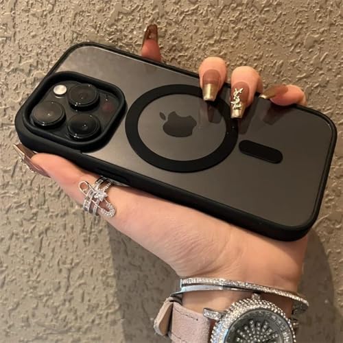 LYWZDZQ Stoßfeste, magnetische, durchsichtige Handyhülle aus Acryl für iPhone 16 15 14 13 12 11 Pro Max 14 Plus, kabellose Ladehülle aus hartem PC, Schwarz, für iPhone 14 Plus von LYWZDZQ