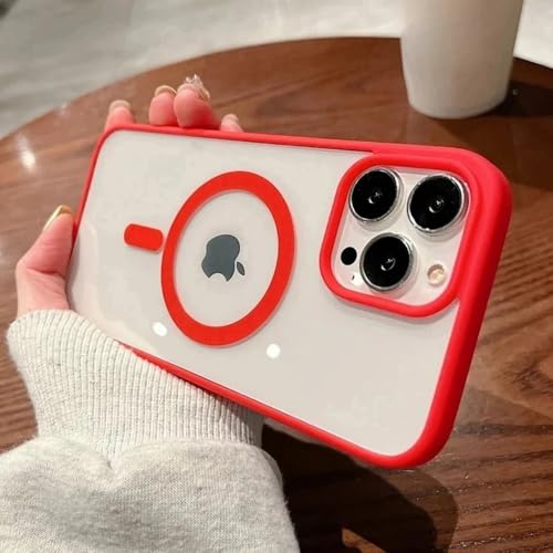 LYWZDZQ Stoßfeste, magnetische, durchsichtige Handyhülle aus Acryl für iPhone 16 15 14 13 12 11 Pro Max 14 Plus, kabellose Ladehülle aus hartem PC, rot, für iPhone 16 von LYWZDZQ