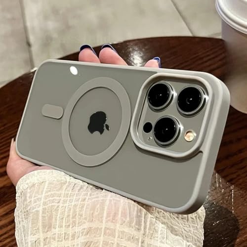 LYWZDZQ Stoßfeste, magnetische, transparente Acryl-Telefonhülle für iPhone 16 15 14 13 12 11 Pro Max 14 Plus, kabellose Ladehülle aus hartem PC, grau, für iPhone 12 ProMax von LYWZDZQ