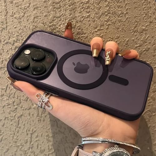LYWZDZQ Stoßfeste, magnetische, transparente Handyhülle aus Acryl für iPhone 16 15 14 13 12 11 Pro Max 14 Plus, kabellose Ladehülle aus hartem PC, Dunkelviolett, für iPhone 14 Pro von LYWZDZQ