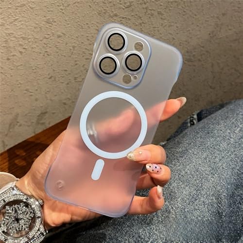 LYWZDZQ Ultradünne, Matte, rahmenlose Magnethülle für iPhone 16 15 14 13 12 Pro Max, kabellose Ladelinsen-Schutzhülle, Sierra Blue, für iPhone 15 Pro von LYWZDZQ