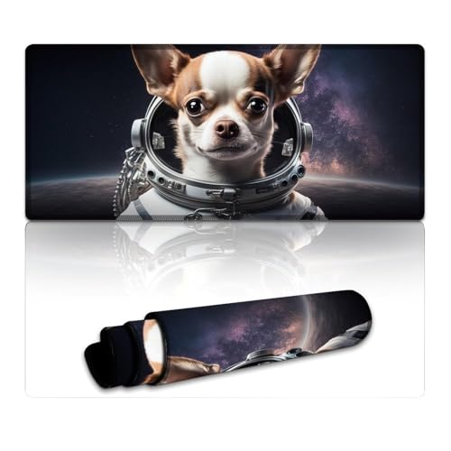 Computer-Mauspad, Astronauten-Chihuahua, extragroßes Mauspad (40 x 90 x 0,3 cm), Tastatur-Schreibtischmatte mit genähten Kanten, für Home-Office-Gaming-Arbeit von LYXIANY