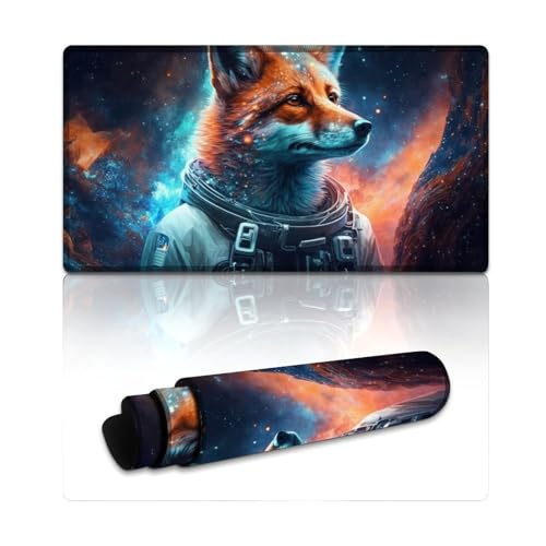 Computer-Mauspad, Cosmic Astronaut Fox, Lange XXL-Mauspads (40 x 75 x 0,3 cm), Tischmatte verbessert Präzision und Geschwindigkeit, Gummiunterseite für stabilen Halt von LYXIANY