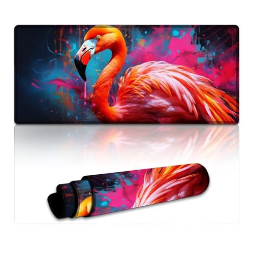 Computer-Mauspad, Flamingo, extragroß, Mauspad (40 x 90 x 0,3 cm), Tastatur-Schreibtischmatte mit genähten Kanten, für Home-Office-Gaming-Arbeit von LYXIANY