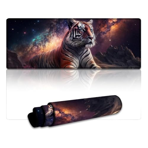 Computer-Mauspad, Neon-Tiger, extragroß, Mauspad (30 x 80 x 0,3 cm), Tastatur-Schreibtischmatte mit genähten Kanten, für Home-Office-Gaming-Arbeit von LYXIANY