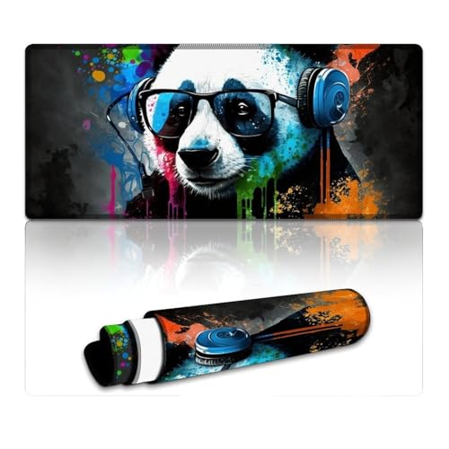 Computer-Mauspad, bunter Panda, extragroßes Mauspad (40 x 90 x 0,3 cm), Tastatur-Schreibtischmatte mit genähten Kanten, für Home-Office-Gaming-Arbeit von LYXIANY