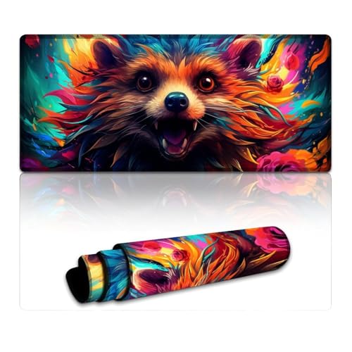 Computer-Mauspad, buntes Fantasy-Igel-Art-Mauspad mit genähten Kanten (40 x 90 x 0,3 cm), Mäusepad, rutschfeste Gummiunterseite, bequemes Büromaterial von LYXIANY