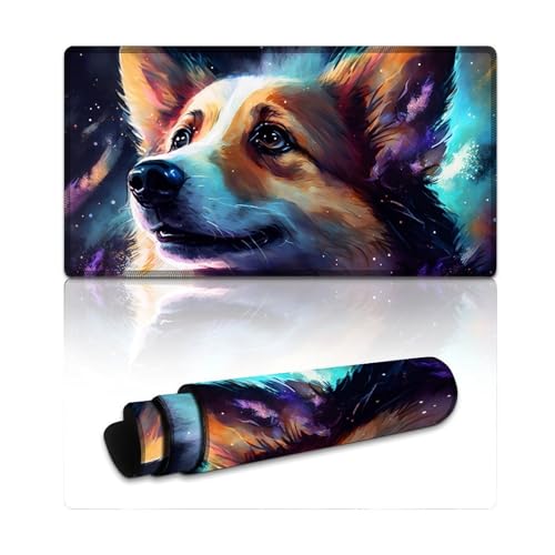 Computer-Mauspad, farbenfrohes Corgi-Motiv, extragroß, Mauspad (40 x 75 x 0,3 cm), Tastatur-Schreibtischmatte mit genähten Kanten, für Home-Office-Gaming-Arbeit von LYXIANY