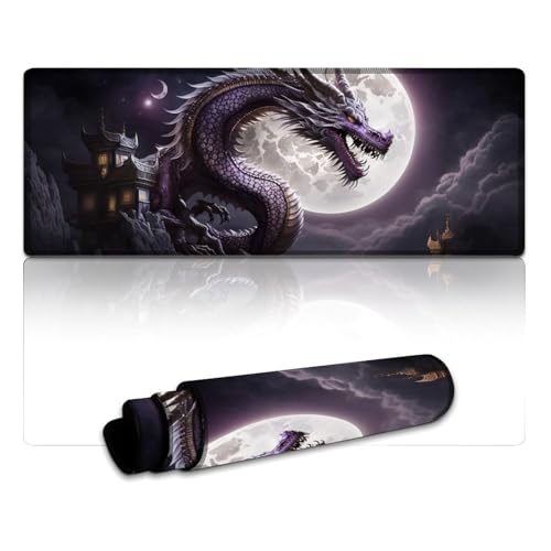 Computer-Mauspad, lila chinesischer Drache, extragroßes Mauspad (30 x 80 x 0,3 cm), Tastatur-Schreibtischmatte mit genähten Kanten, für Home-Office-Gaming-Arbeit von LYXIANY