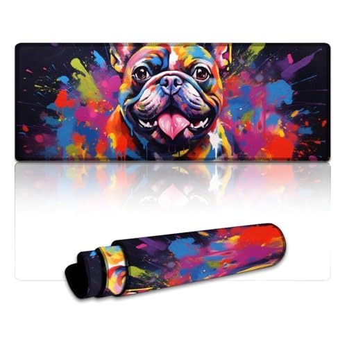 Computer-Mauspad Bulldog, extragroß, Mauspad (30 x 80 x 0,3 cm), Tastatur-Schreibtischmatte mit genähten Kanten, für Home-Office-Gaming-Arbeit von LYXIANY