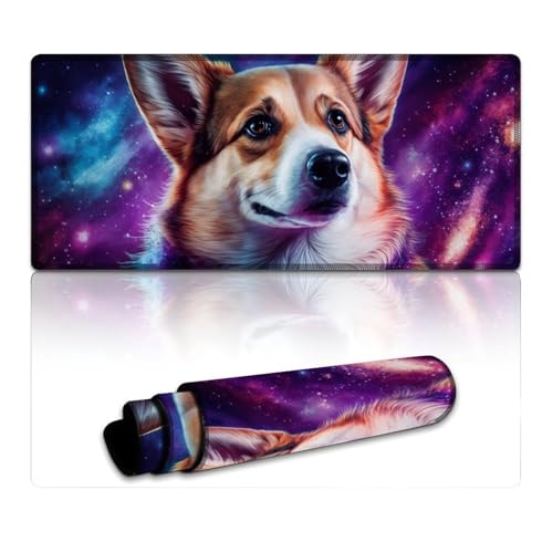 Computer-Mauspad Cosmic Art Corgi, extragroßes Mauspad, Schreibtischunterlage, wasserdichte Stoffoberfläche und rutschfeste Gummiunterseite (40 x 90 x 0,3 cm) von LYXIANY