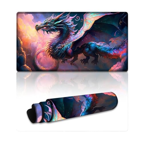 Computer-Mauspad Fantasy Dragon Erweitertes Mauspad (40 x 75 x 0,3 cm) Tastaturpad für Computer und Laptop, Home-Office-Gaming von LYXIANY