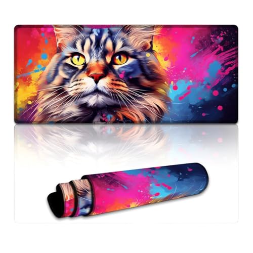Computer-Mauspad Maine Coon Extended XXXL Mousepad, Mäusepad mit genähten Kanten für Gaming, Büro und Zuhause (40 x 90 x 0,3 cm) von LYXIANY
