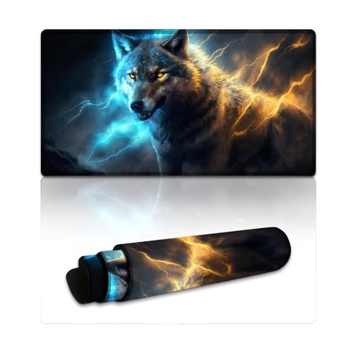 Computer-Mauspad Wolf Erweitertes Mauspad (40 x 75 x 0,3 cm) Tastaturpad für Computer und Laptop Home Office Gaming von LYXIANY