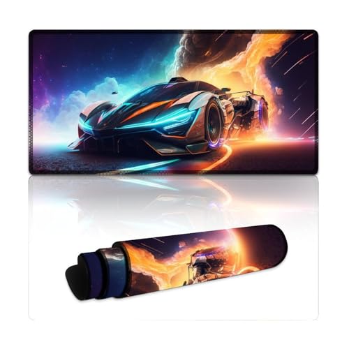Computer-Mauspad mit Weltraum-Sportwagen, extragroßes Mauspad (30 x 60 x 0,3 cm), Tastatur-Schreibtischmatte mit genähten Kanten, für Home-Office-Gaming und Arbeit von LYXIANY